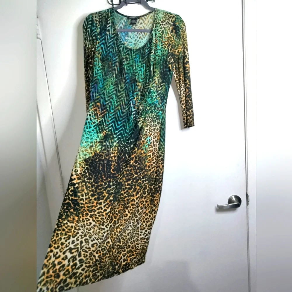 Glamour (Size 8) Multicolored Animal Print Fitted Stretch Sheath Dress